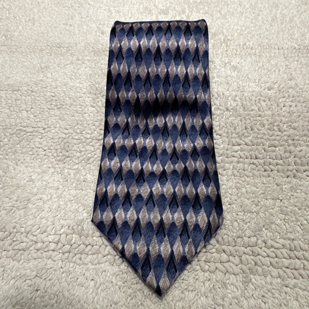 Carlos Devenezia Tie Blue Gray Diamond Geometric Abstract 100% Silk Old Money